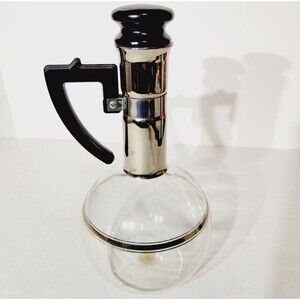 Vtg Glass Carafe Coffee Pot Hand Blown Bakelite Handle Round 8 Cup MCM Retro